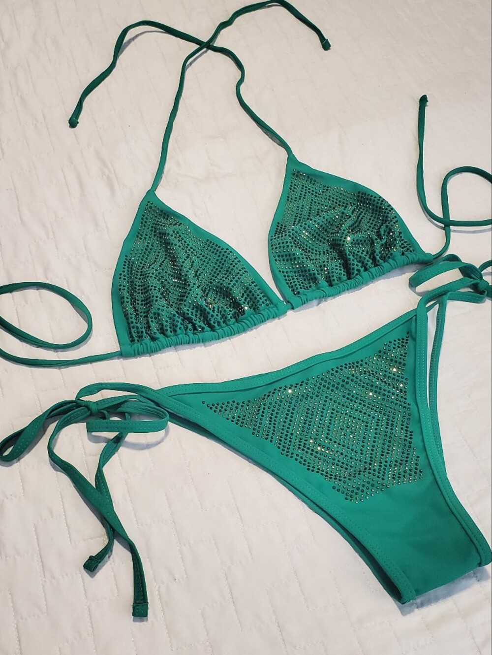 💕 Rhinestone Embellished 💕 Triangle Bikini Set Size Large